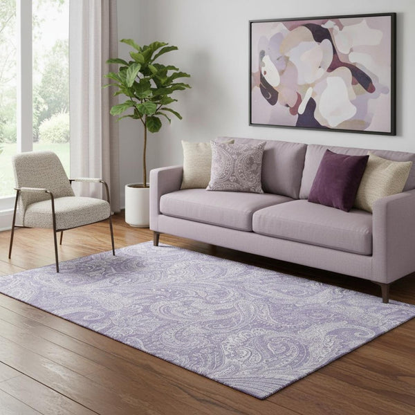 HomeRoots 5' X 8' Stylish Lavender & Ivory Paisley Area Rug - Durable, Stain-Resistant, UV Protected Design 654664