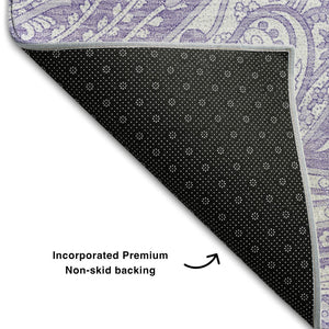 HomeRoots 8' Lavender And Ivory Paisley Round Rug – Washable, Durable, UV Protected for Stylish Living Spaces 654665