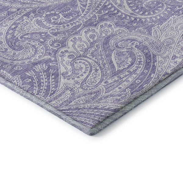 HomeRoots 8' Lavender And Ivory Paisley Round Rug – Washable, Durable, UV Protected for Stylish Living Spaces 654665