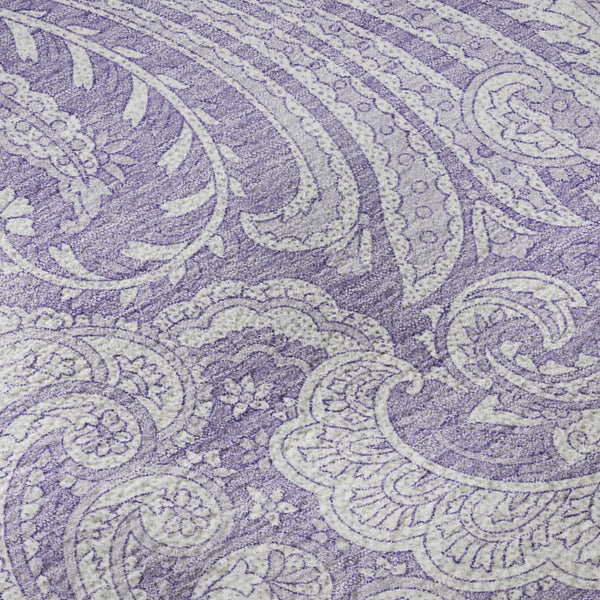 HomeRoots 8' Lavender And Ivory Paisley Round Rug – Washable, Durable, UV Protected for Stylish Living Spaces 654665