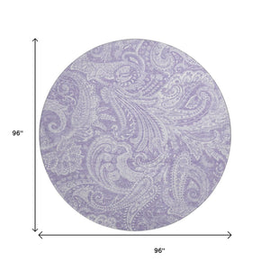 HomeRoots 8' Lavender And Ivory Paisley Round Rug – Washable, Durable, UV Protected for Stylish Living Spaces 654665