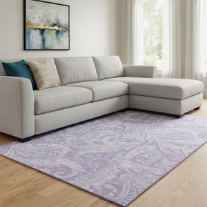 HomeRoots 8' X 10' Elegant Lavender & Ivory Paisley Washable Area Rug with UV Protection for Home Décor 654666