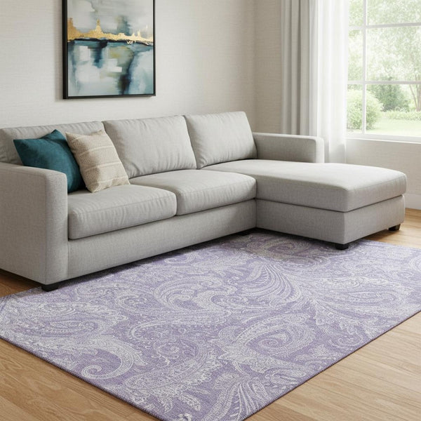 HomeRoots 9' X 12' Elegant Lavender & Ivory Paisley Area Rug - UV Protection, Kid & Pet Friendly Design! 654667