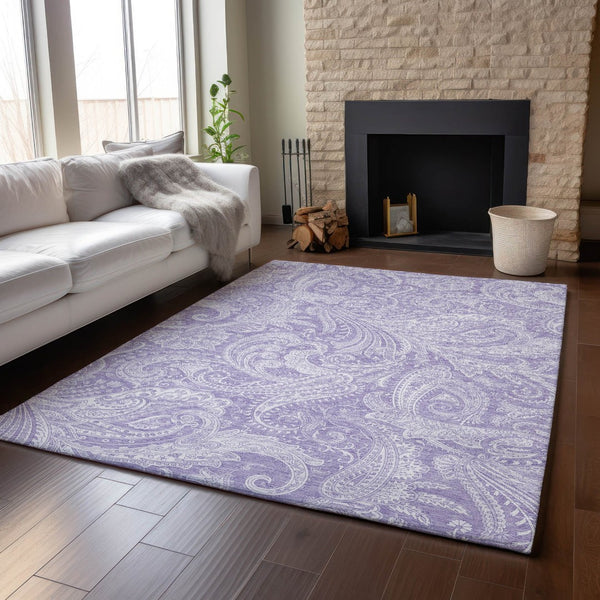 HomeRoots 9' X 12' Elegant Lavender & Ivory Paisley Area Rug - UV Protection, Kid & Pet Friendly Design! 654667