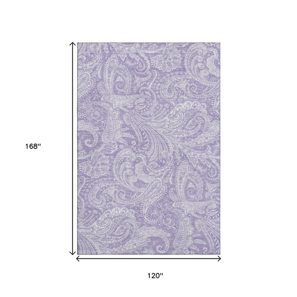 HomeRoots 10' X 14' Elegant Lavender & Ivory Paisley Area Rug - Washable, UV Protected, Pet-Friendly Design! 654668