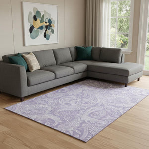 HomeRoots 10' X 14' Elegant Lavender & Ivory Paisley Area Rug - Washable, UV Protected, Pet-Friendly Design! 654668