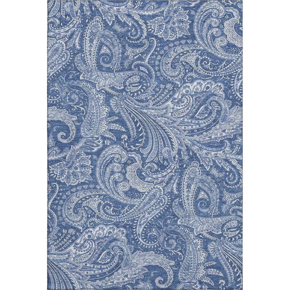HomeRoots 5' Navy Blue & Ivory Paisley Area Rug - Washable, UV Protected, Stain Resistant for Busy Homes 654670