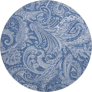 HomeRoots 8' Navy Blue and Ivory Paisley Round Rug - Washable, UV Protected, Ideal for High-Traffic Areas 654671