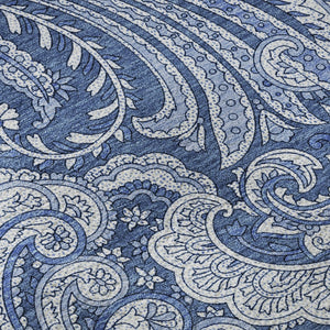 HomeRoots 8' Navy Blue and Ivory Paisley Round Rug - Washable, UV Protected, Ideal for High-Traffic Areas 654671