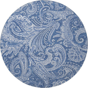 HomeRoots 8' Navy Blue and Ivory Paisley Round Rug - Washable, UV Protected, Ideal for High-Traffic Areas 654671