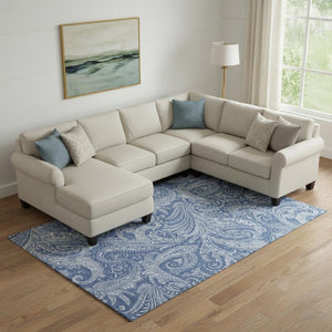 HomeRoots 8' X 10' Navy Blue & Ivory Paisley Area Rug – Washable, UV-Protected, Perfect for High-Traffic Homes! 654672