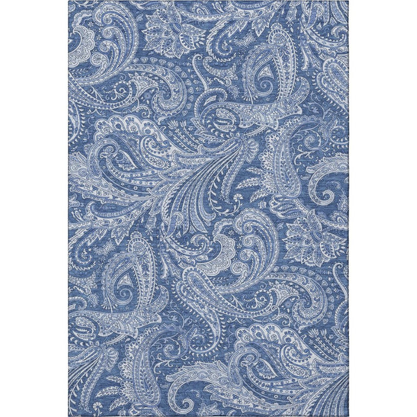 HomeRoots 8' X 10' Navy Blue & Ivory Paisley Area Rug – Washable, UV-Protected, Perfect for High-Traffic Homes! 654672