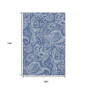 HomeRoots 9' Navy Blue and Ivory Paisley Washable Area Rug – Durable, UV-Protected, Stylish for Any Space! 654673