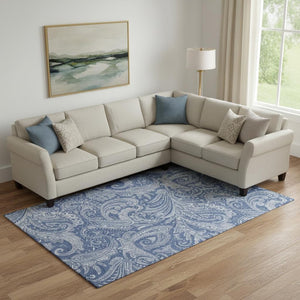HomeRoots 9' Navy Blue and Ivory Paisley Washable Area Rug – Durable, UV-Protected, Stylish for Any Space! 654673