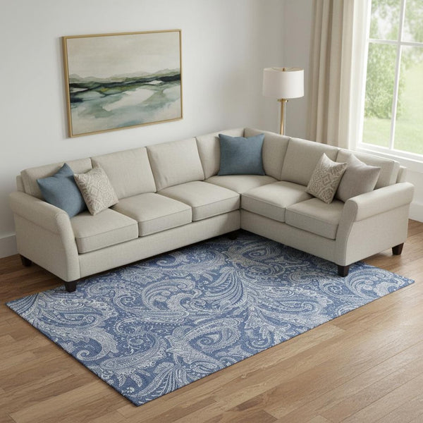 HomeRoots 9' Navy Blue and Ivory Paisley Washable Area Rug – Durable, UV-Protected, Stylish for Any Space! 654673