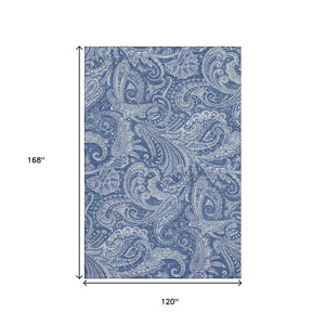 HomeRoots 10' Navy Blue & Ivory Paisley Area Rug - Washable, UV Protected, Durable for High-Traffic Spaces! 654674