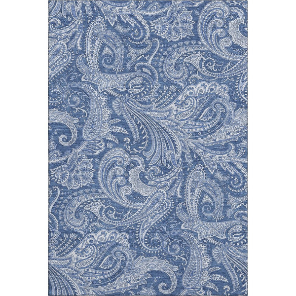 HomeRoots 10' Navy Blue & Ivory Paisley Area Rug - Washable, UV Protected, Durable for High-Traffic Spaces! 654674