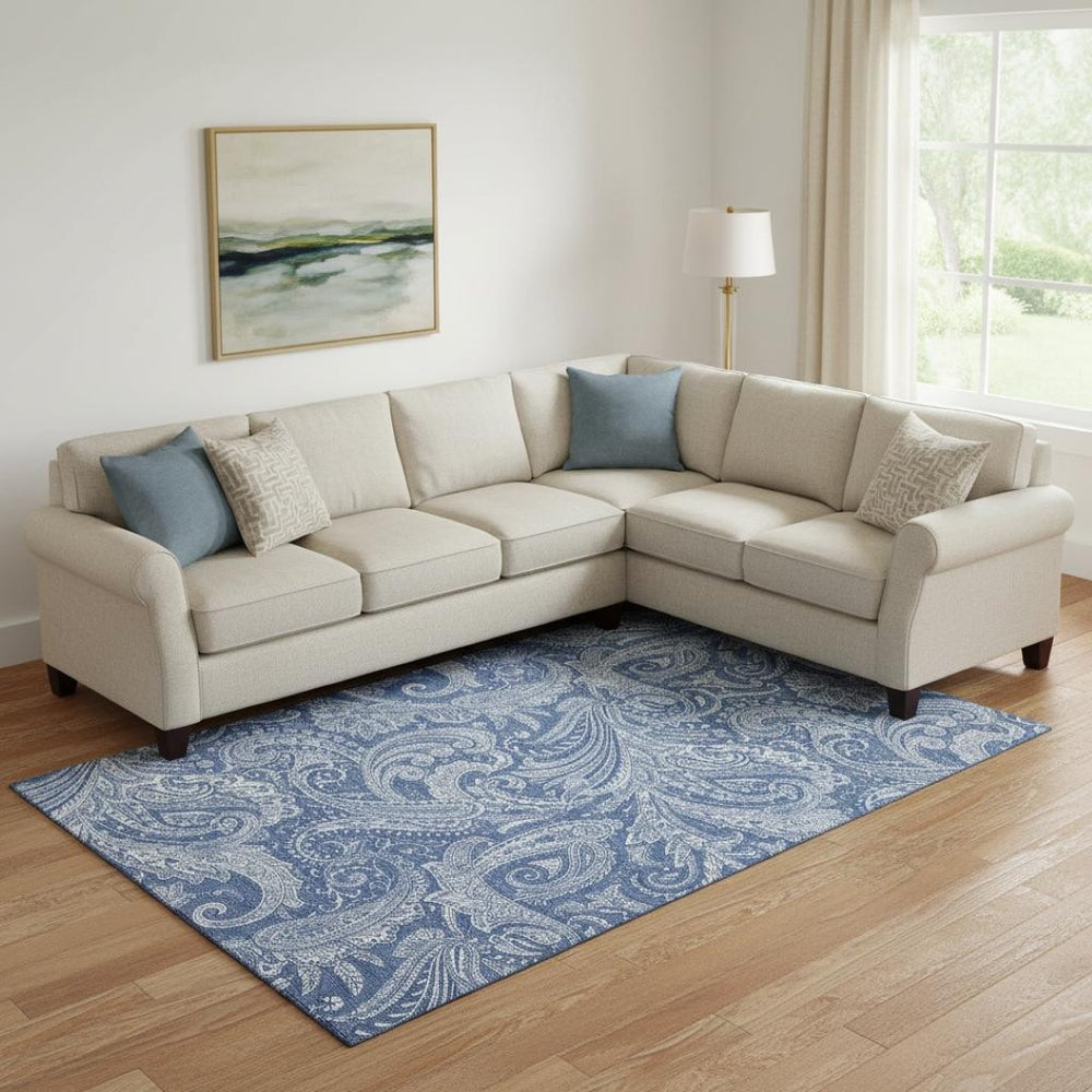 HomeRoots 10' Navy Blue & Ivory Paisley Area Rug - Washable, UV Protected, Durable for High-Traffic Spaces! 654674