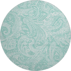 HomeRoots 8' Teal And Ivory Paisley Washable Round Rug - Stylish, Durable, Stain-Resistant with UV Protection! 654677
