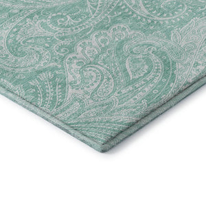 HomeRoots 8' Teal And Ivory Paisley Washable Round Rug - Stylish, Durable, Stain-Resistant with UV Protection! 654677