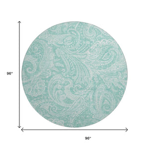 HomeRoots 8' Teal And Ivory Paisley Washable Round Rug - Stylish, Durable, Stain-Resistant with UV Protection! 654677