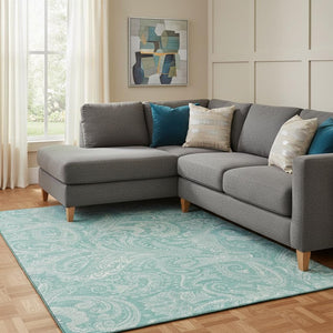 HomeRoots 8' X 10' Teal And Ivory Paisley Area Rug - Stylish, Washable, UV Protected, Perfect for High-Traffic Rooms 654678