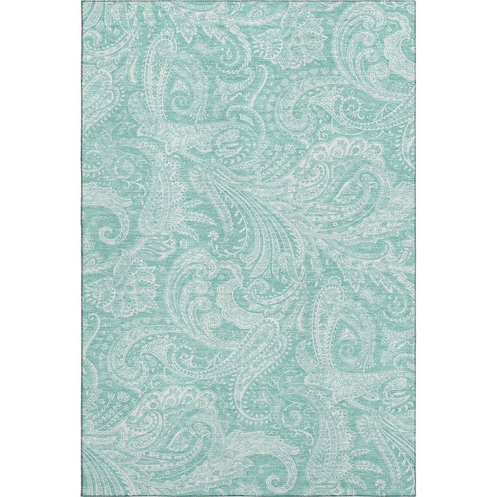 HomeRoots 9' X 12' Teal & Ivory Paisley Area Rug - Washable, UV-Protected, Durable for High-Traffic Spaces 654679