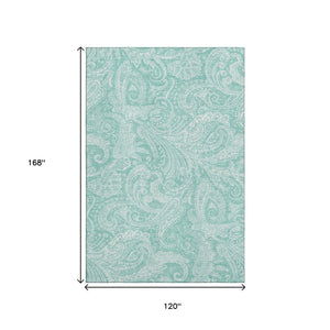 HomeRoots 10' X 14' Teal And Ivory Paisley Area Rug – Washable, UV Protected, Stain-Resistant for Family Spaces 654680