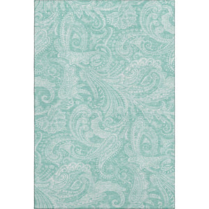 HomeRoots 10' X 14' Teal And Ivory Paisley Area Rug – Washable, UV Protected, Stain-Resistant for Family Spaces 654680
