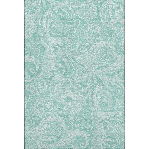 HomeRoots 10' X 14' Teal And Ivory Paisley Area Rug – Washable, UV Protected, Stain-Resistant for Family Spaces 654680