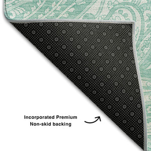 HomeRoots 10' X 14' Teal And Ivory Paisley Area Rug – Washable, UV Protected, Stain-Resistant for Family Spaces 654680