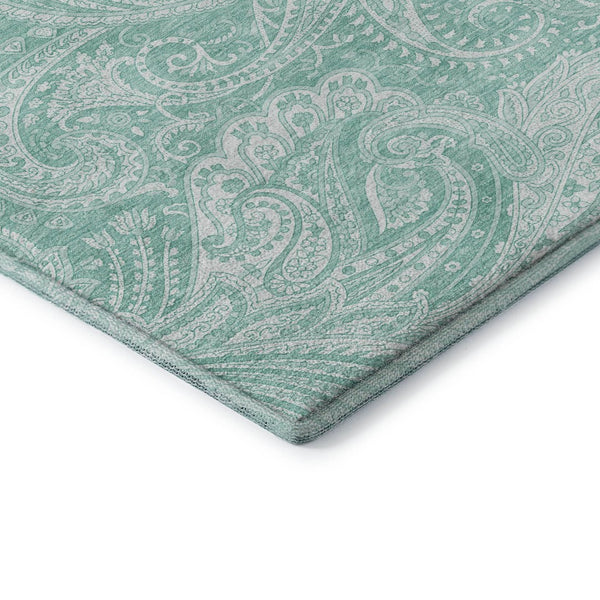HomeRoots 10' X 14' Teal And Ivory Paisley Area Rug – Washable, UV Protected, Stain-Resistant for Family Spaces 654680