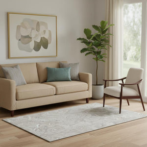 HomeRoots 5' X 8' Elegant Taupe and Ivory Paisley Area Rug – Durable, Stain-Resistant, UV Protected Design 654682