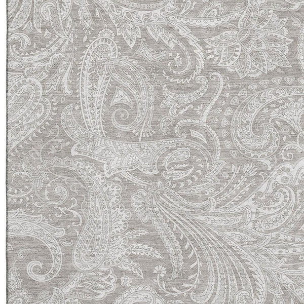 HomeRoots 5' X 8' Elegant Taupe and Ivory Paisley Area Rug – Durable, Stain-Resistant, UV Protected Design 654682