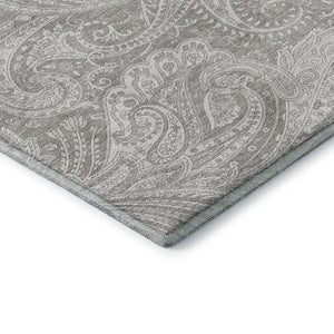 HomeRoots 8' Taupe and Ivory Paisley Washable Round Rug – Durable, Stain-Resistant with UV Protection for Homes 654683