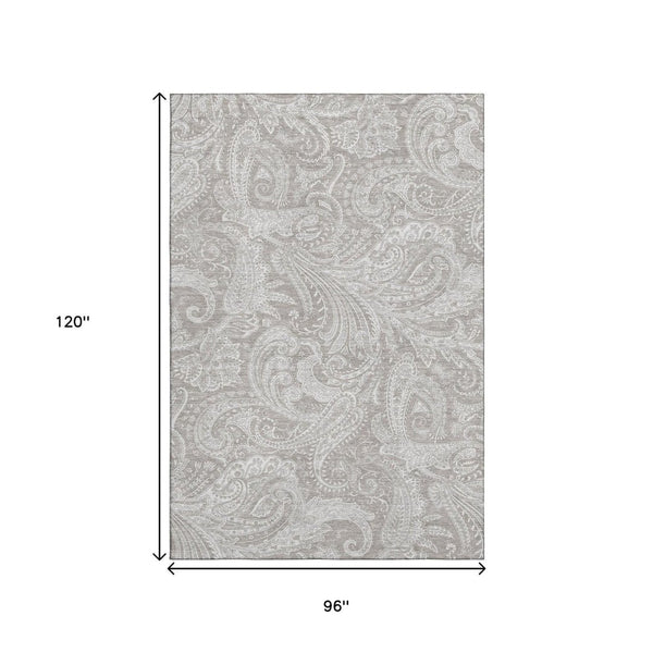 HomeRoots 8' X 10' Taupe and Ivory Paisley Area Rug - Washable, UV Protected, Durable Design for Any Room 654684