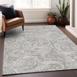 HomeRoots 8' X 10' Taupe and Ivory Paisley Area Rug - Washable, UV Protected, Durable Design for Any Room 654684