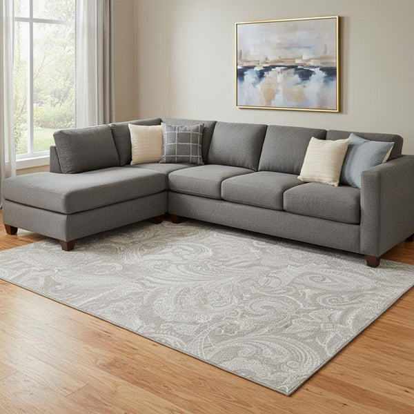 HomeRoots 9' Taupe and Ivory Paisley Washable Area Rug - Durable, Stain Resistant, UV Protection for Homes 654685