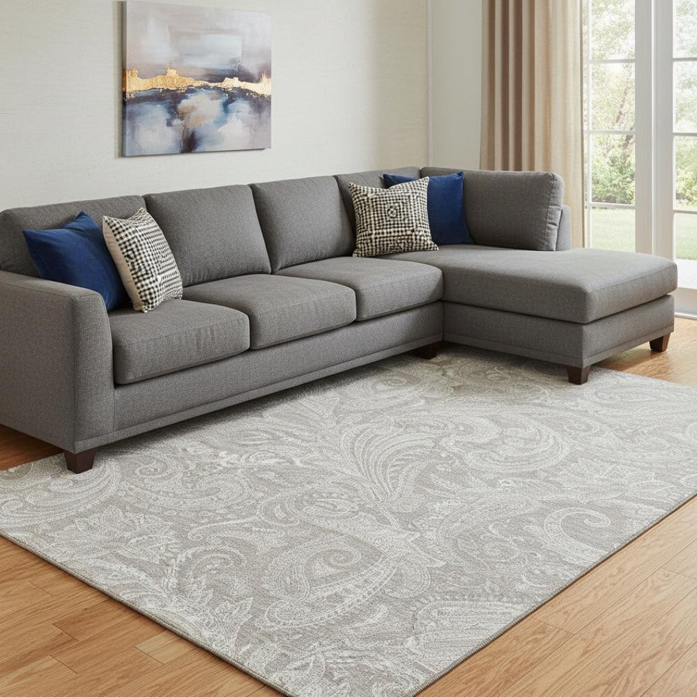 HomeRoots 10' X 14' Stylish Taupe and Ivory Paisley Area Rug - Washable, UV Protected for High-Traffic Areas 654686