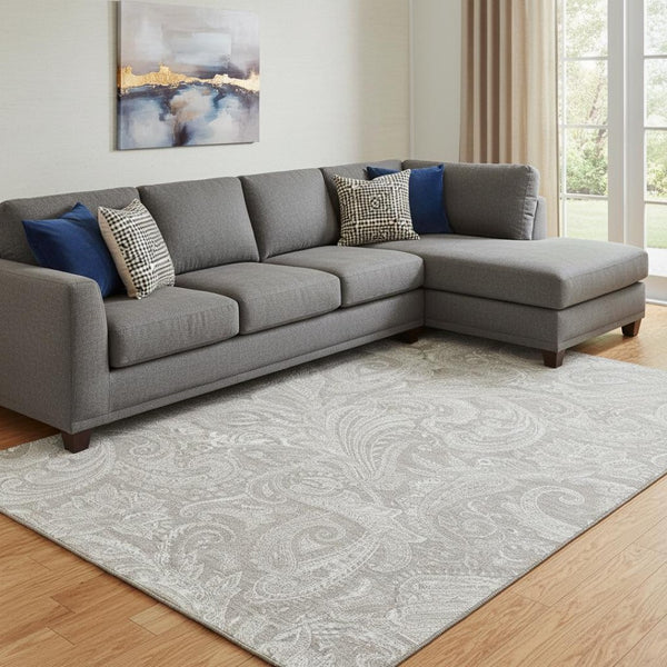 HomeRoots 10' X 14' Stylish Taupe and Ivory Paisley Area Rug - Washable, UV Protected for High-Traffic Areas 654686