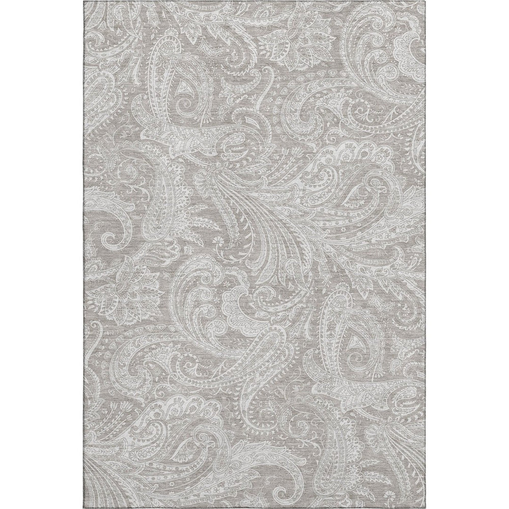 HomeRoots 10' X 14' Stylish Taupe and Ivory Paisley Area Rug - Washable, UV Protected for High-Traffic Areas 654686