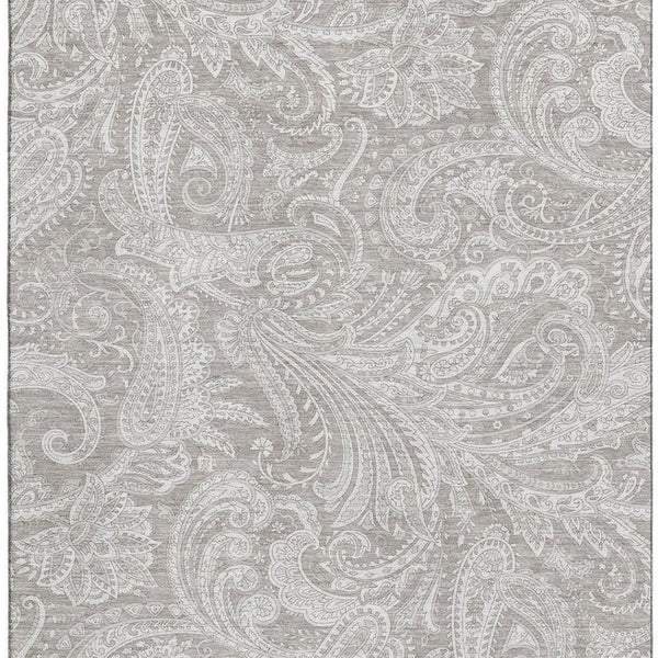 HomeRoots 10' X 14' Stylish Taupe and Ivory Paisley Area Rug - Washable, UV Protected for High-Traffic Areas 654686