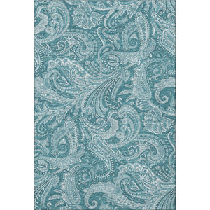HomeRoots 5' Turquoise & Ivory Paisley Area Rug - Washable, UV Protected, Durable for Busy Households & Style 654688