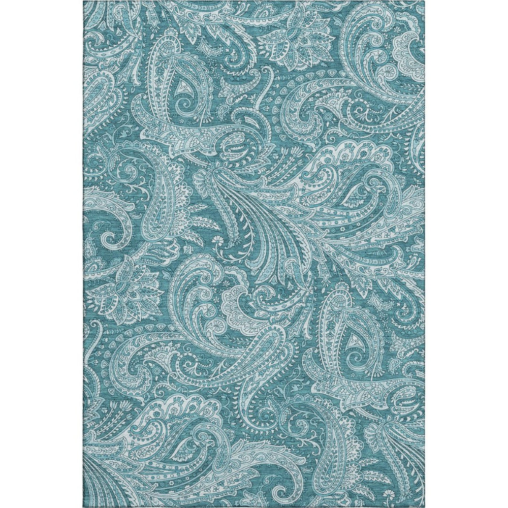 HomeRoots 10' X 14' Turquoise & Ivory Paisley Washable Area Rug with UV Protection for High-Traffic Spaces 654692