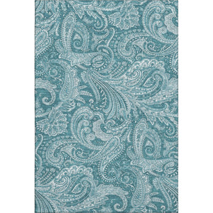 HomeRoots 10' X 14' Turquoise & Ivory Paisley Washable Area Rug with UV Protection for High-Traffic Spaces 654692