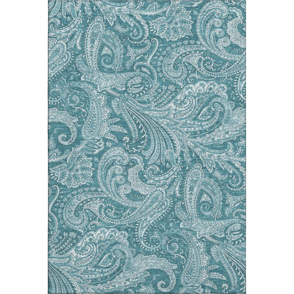 HomeRoots 10' X 14' Turquoise & Ivory Paisley Washable Area Rug with UV Protection for High-Traffic Spaces 654692