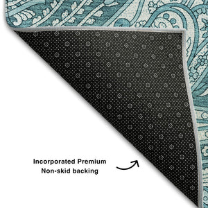 HomeRoots 10' X 14' Turquoise & Ivory Paisley Washable Area Rug with UV Protection for High-Traffic Spaces 654692