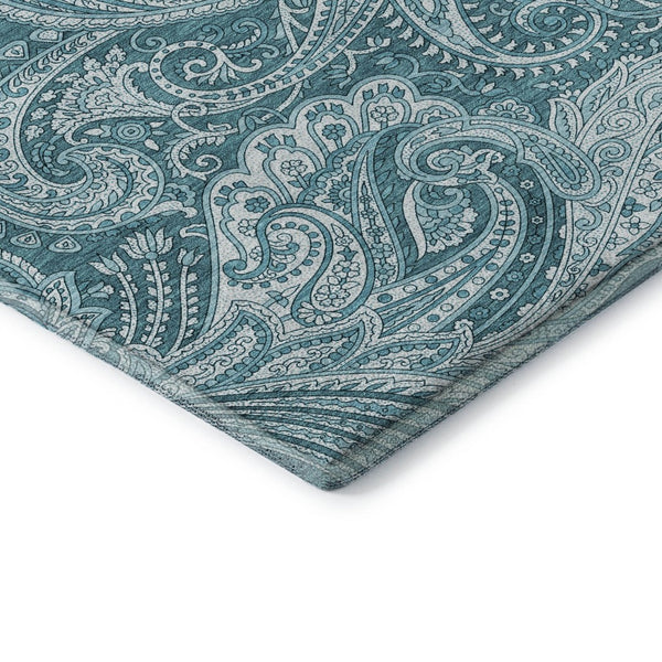 HomeRoots 10' X 14' Turquoise & Ivory Paisley Washable Area Rug with UV Protection for High-Traffic Spaces 654692