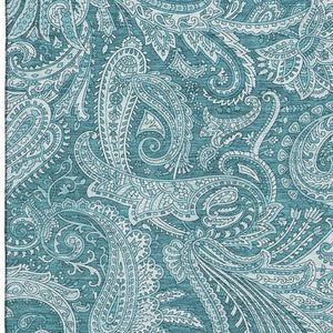 HomeRoots 10' X 14' Turquoise & Ivory Paisley Washable Area Rug with UV Protection for High-Traffic Spaces 654692