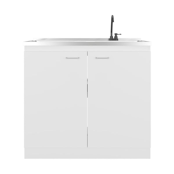English Elm Zurich Freestanding Stainless Steel Utility Sink with Black Storage Cabinet for Garage B200S00460